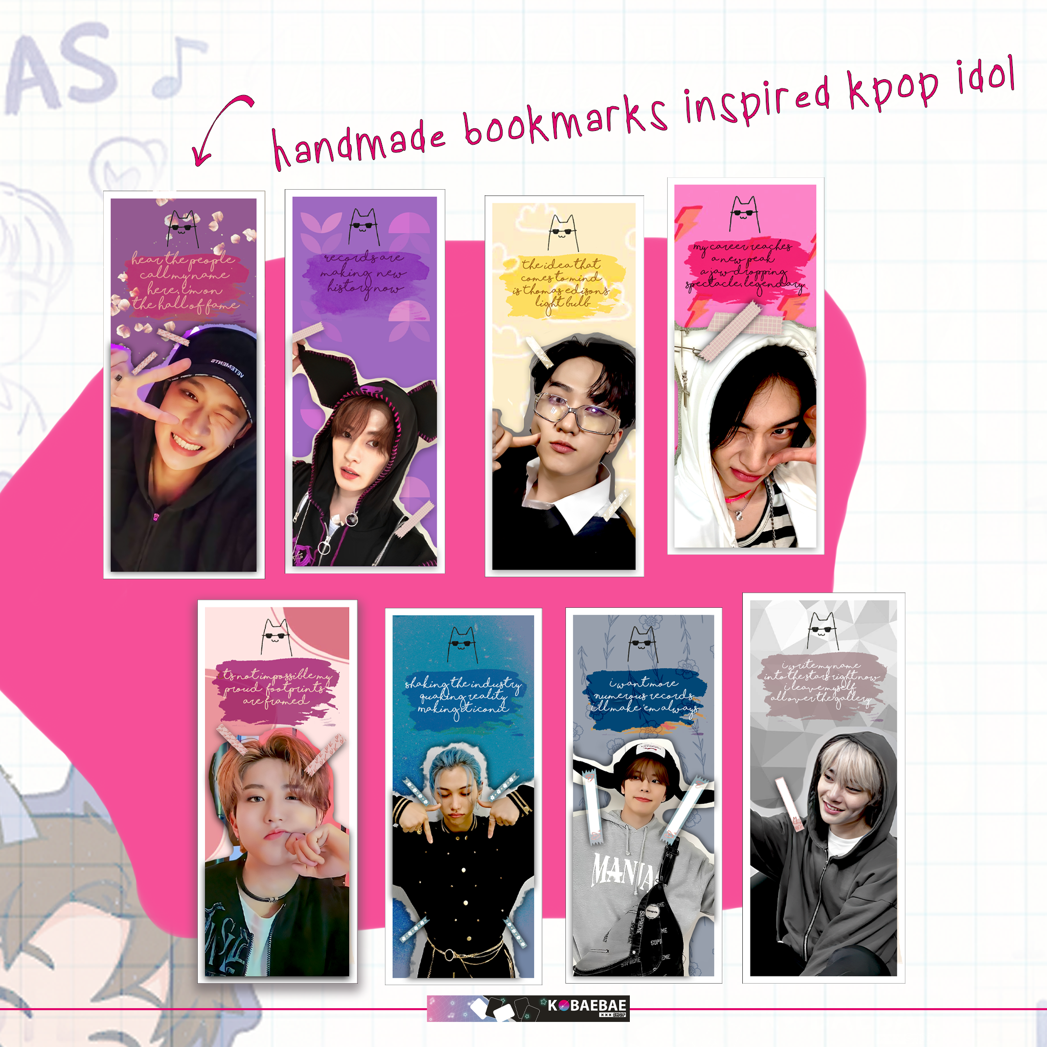 Skz -  Handmade Edit Bookmarks inspired Kpop | double side - set 6
