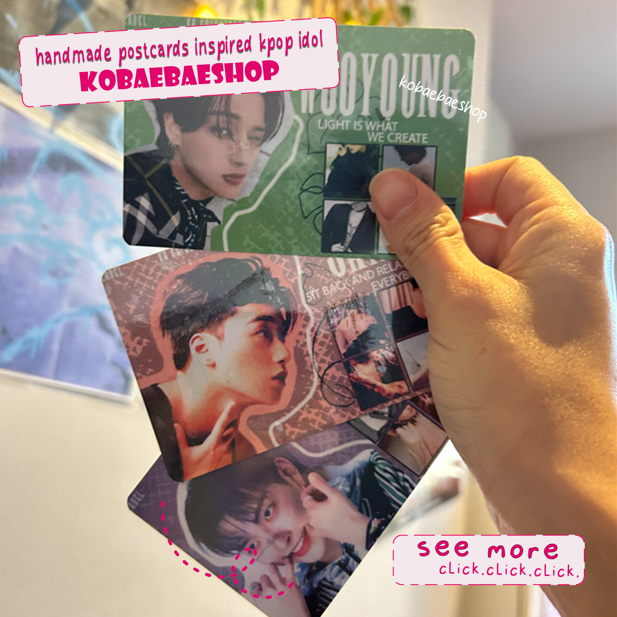 Atz Handmade Holographic Postcards β A6 Fanmade Kpop Inspired (OT8)