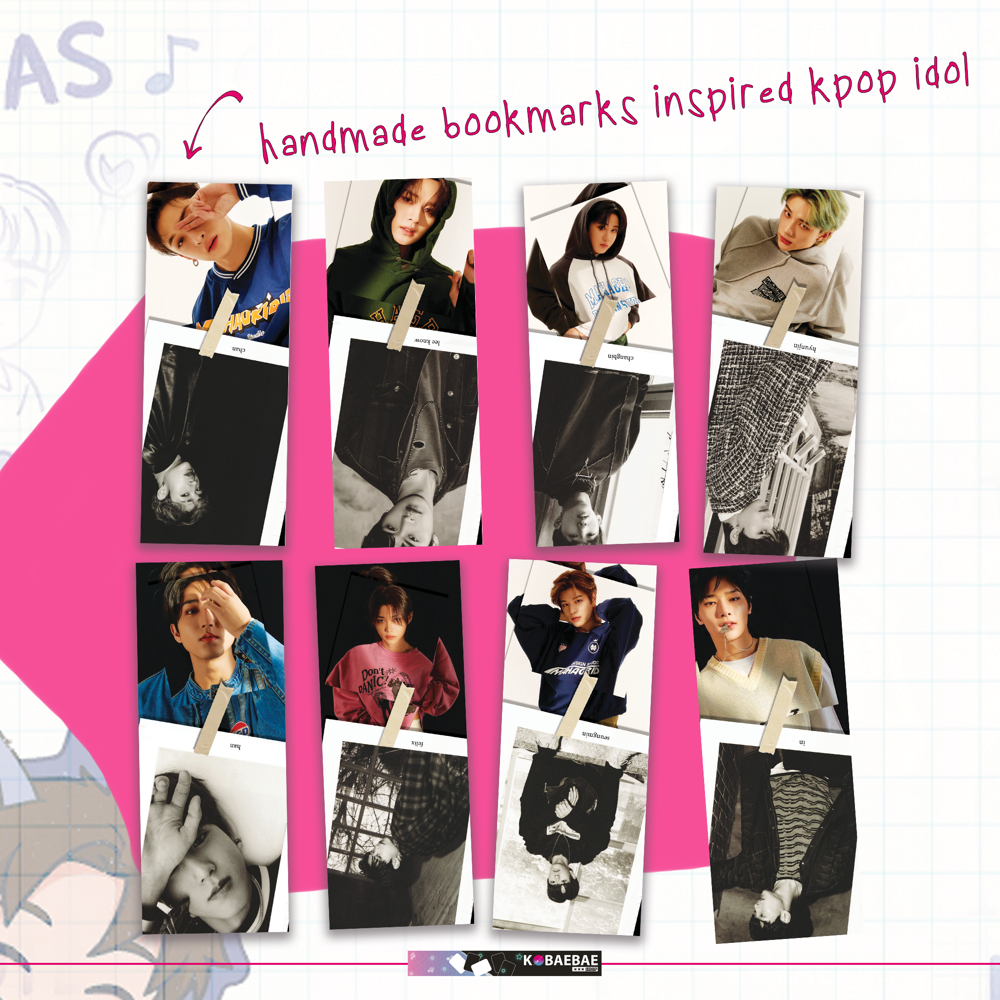 Skz -  Handmade Edit Bookmarks inspired Kpop | double side - set 5