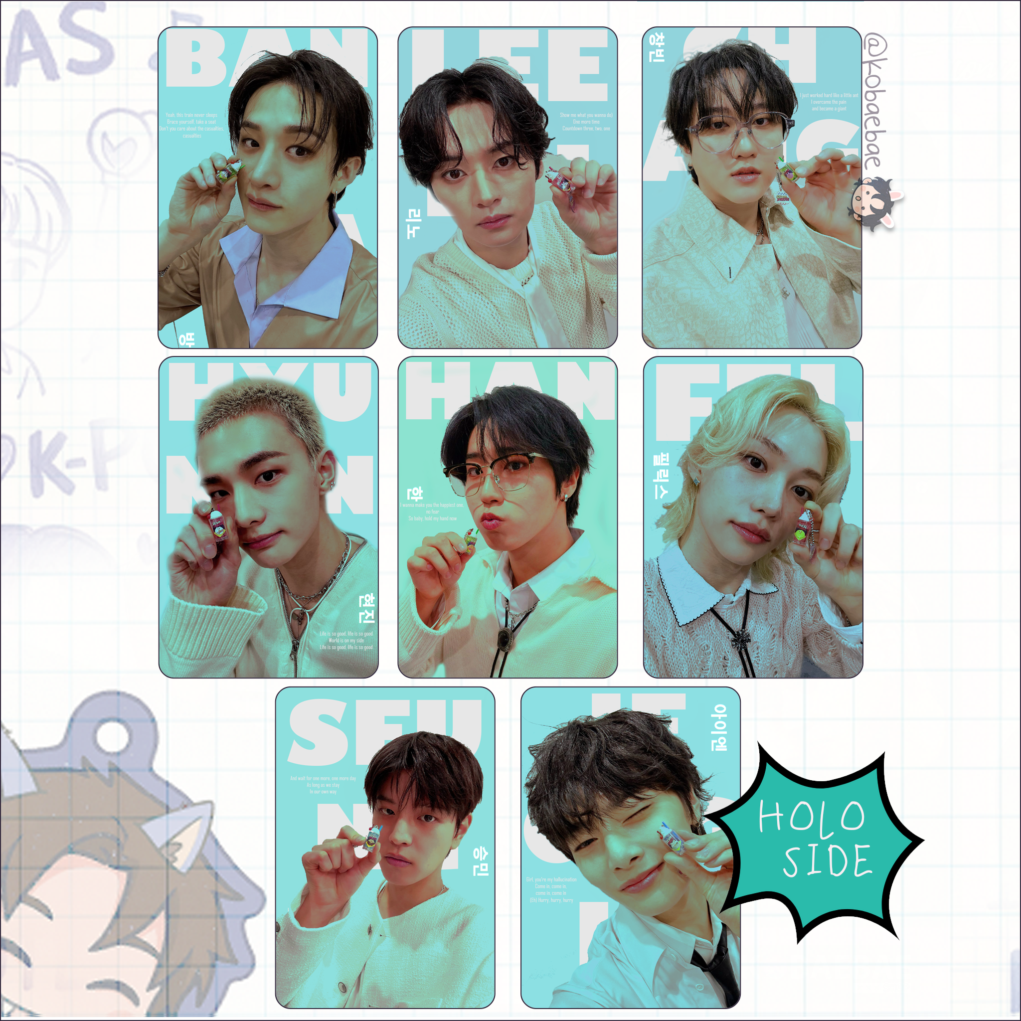 Skz - Rainbow holo set  handmade photocards kpop inspired - Pop Up set 1