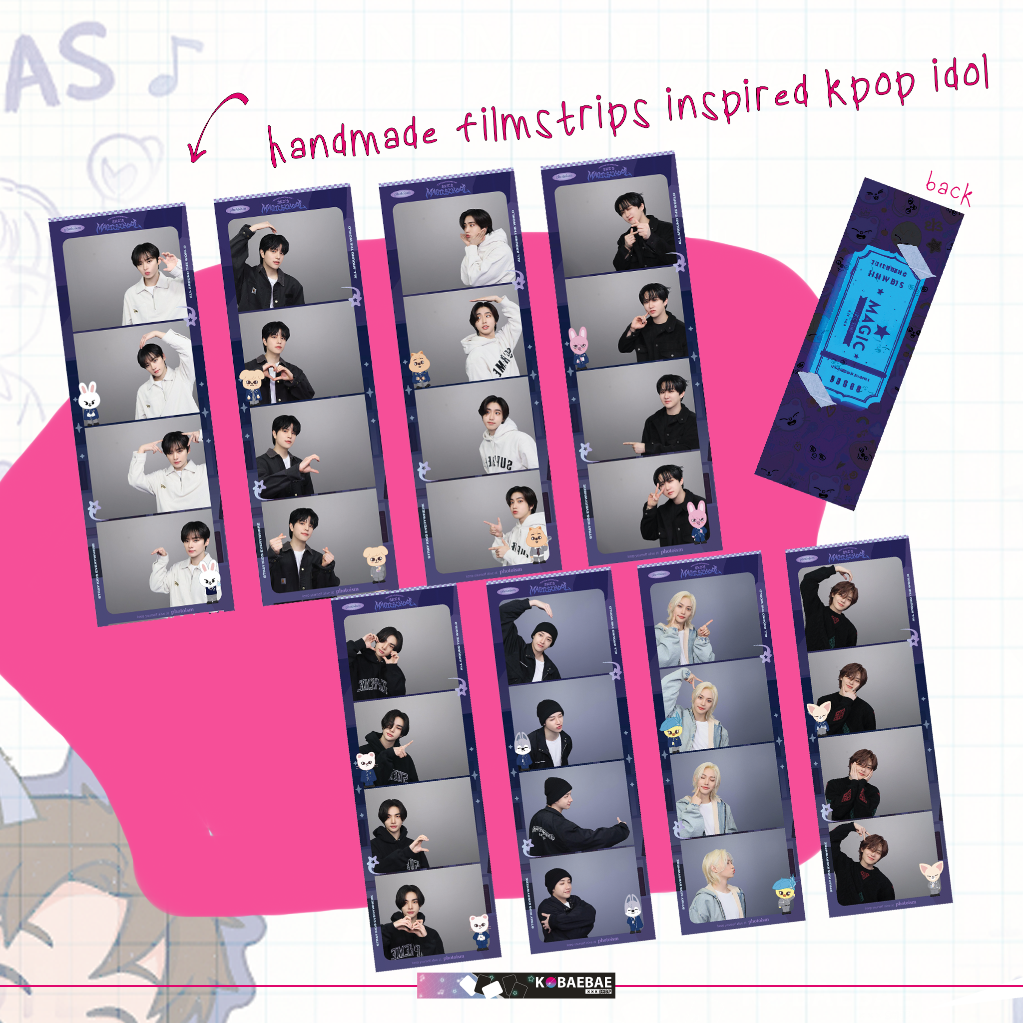 Skz - Handmade Laminated Filmstrip Bookmark - Magic School  set 2