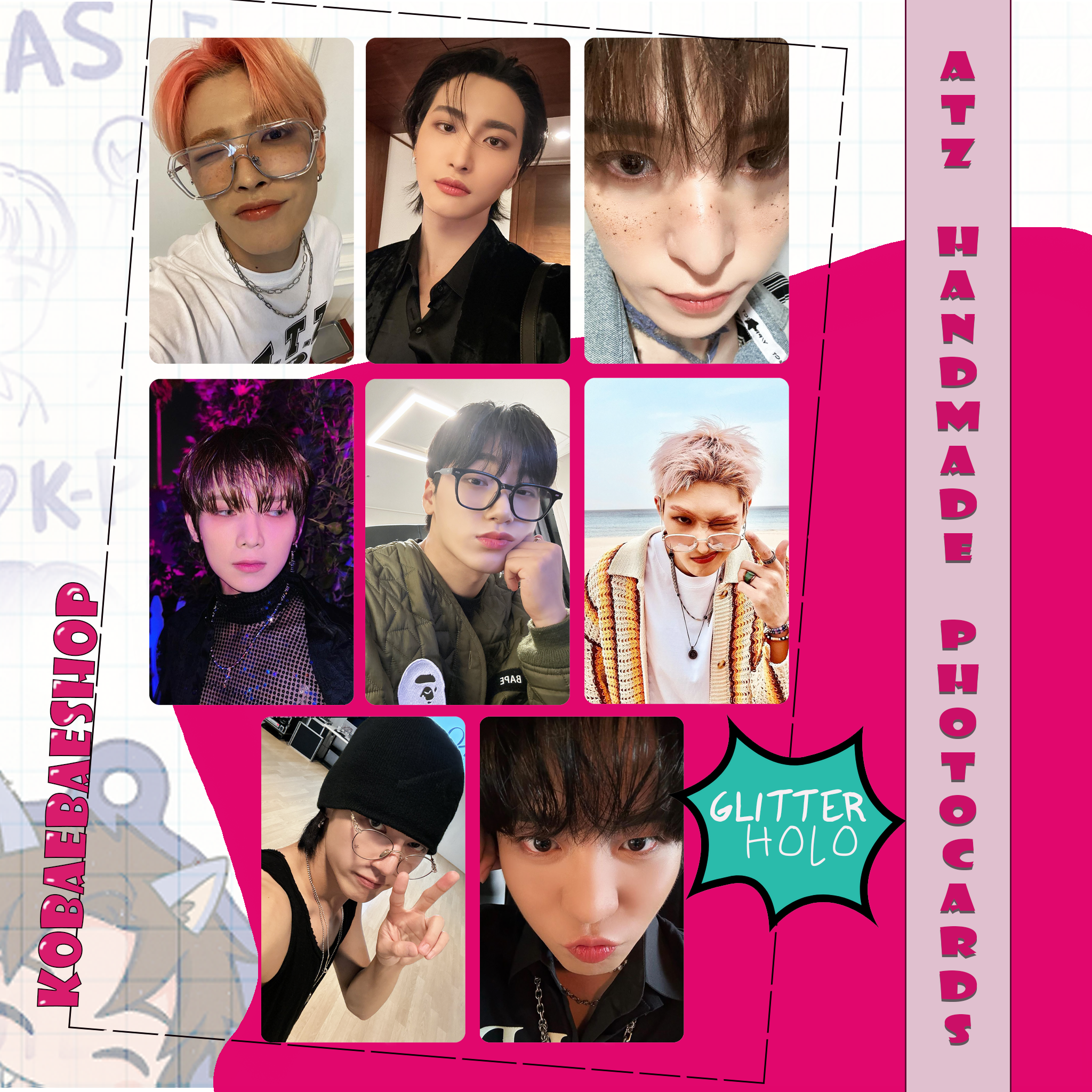 Atz - Glitters holo set  handmade photocards kpop inspired -
